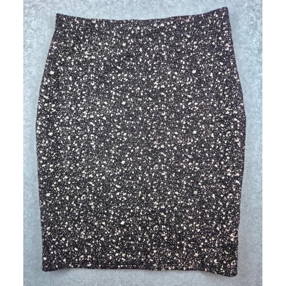 Soprano Women Black Gold Metallic Foil Splatter Mini Bodycon Skirt Size S 53517